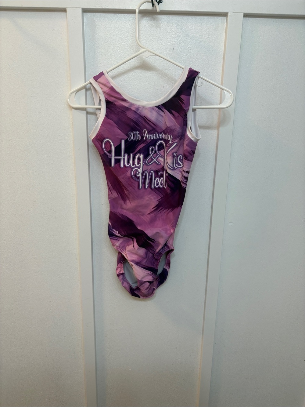 Teen S Purple gymnastics leotard- Hug & Kiss Meet Design